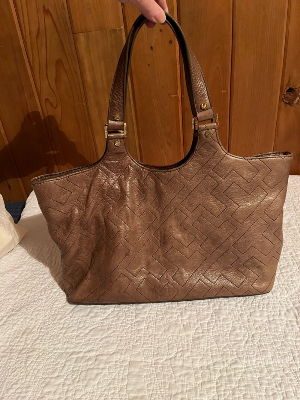 Tory Burch Quilted Embossed Leather Tote in Brown